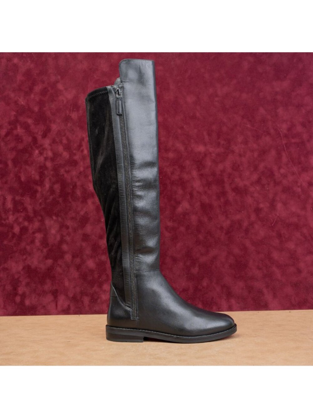 Cole Haan Women Chase Fashion Zip Party Black Leather Stretch OTK Boots sz 6 - Picture 3 of 10